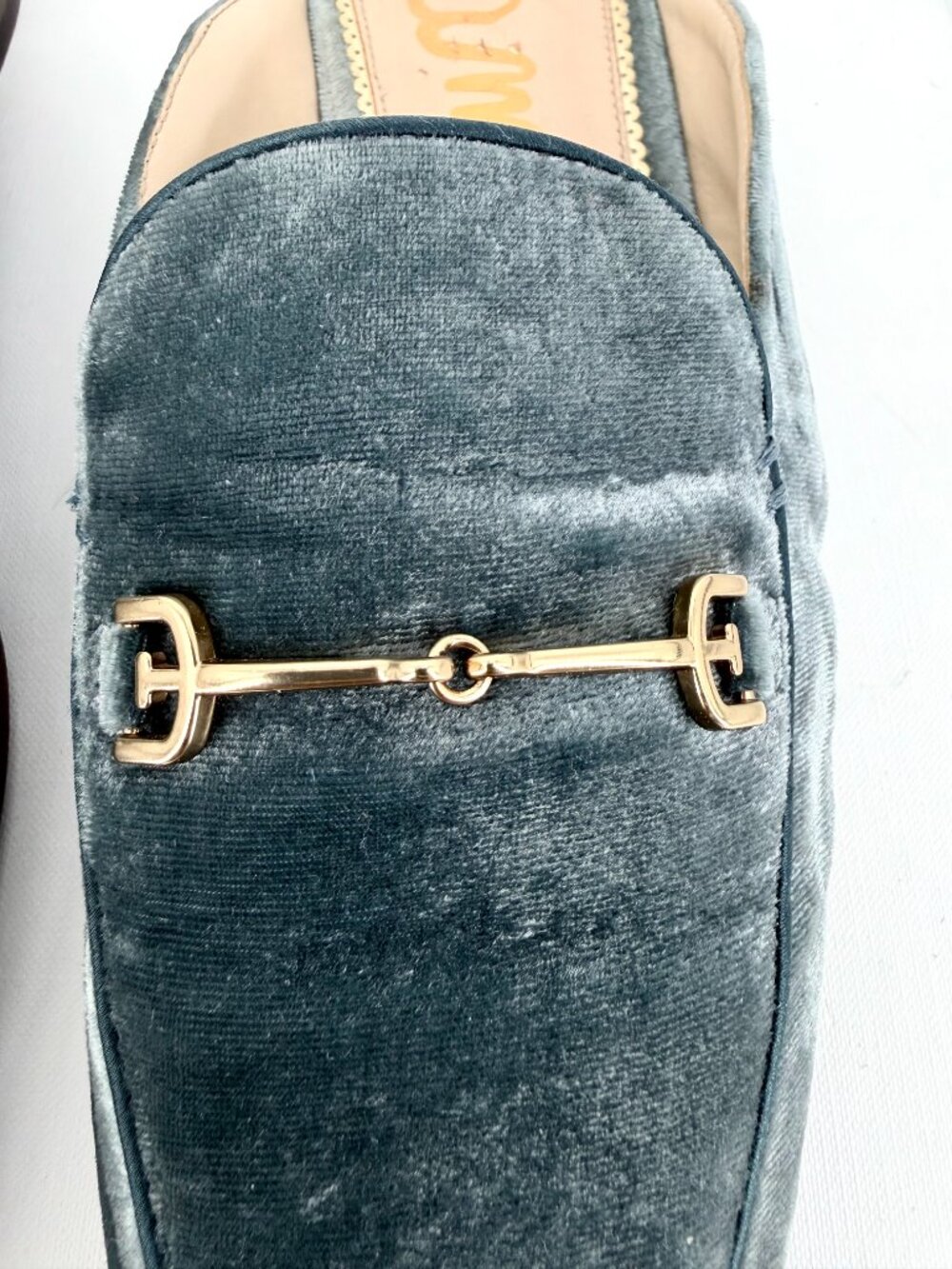 Sam Edelman Linnie Green Velvet Gold Accent Horsebit Mule Loafers 8W - Picture 7 of 15